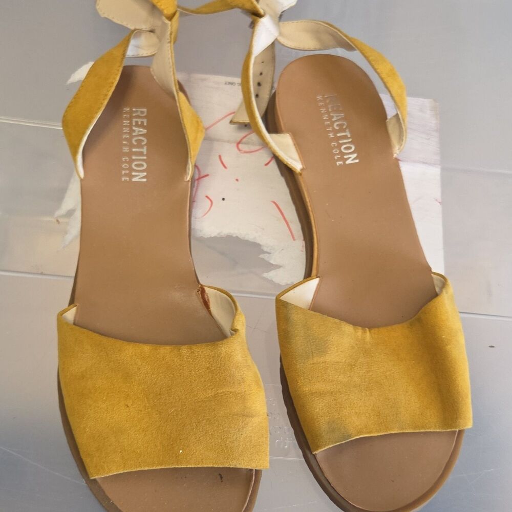 Kenneth Cole Yellow Suede Strappy Ankle Strap Flat Sandals Women